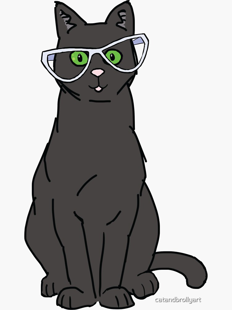 Black Cat Wearing Glasses - Orange by catandbrollyart