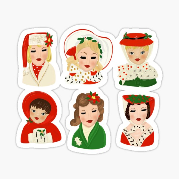 Item preview, Christmas Lady Head Vases designed and sold by jenbucheli.