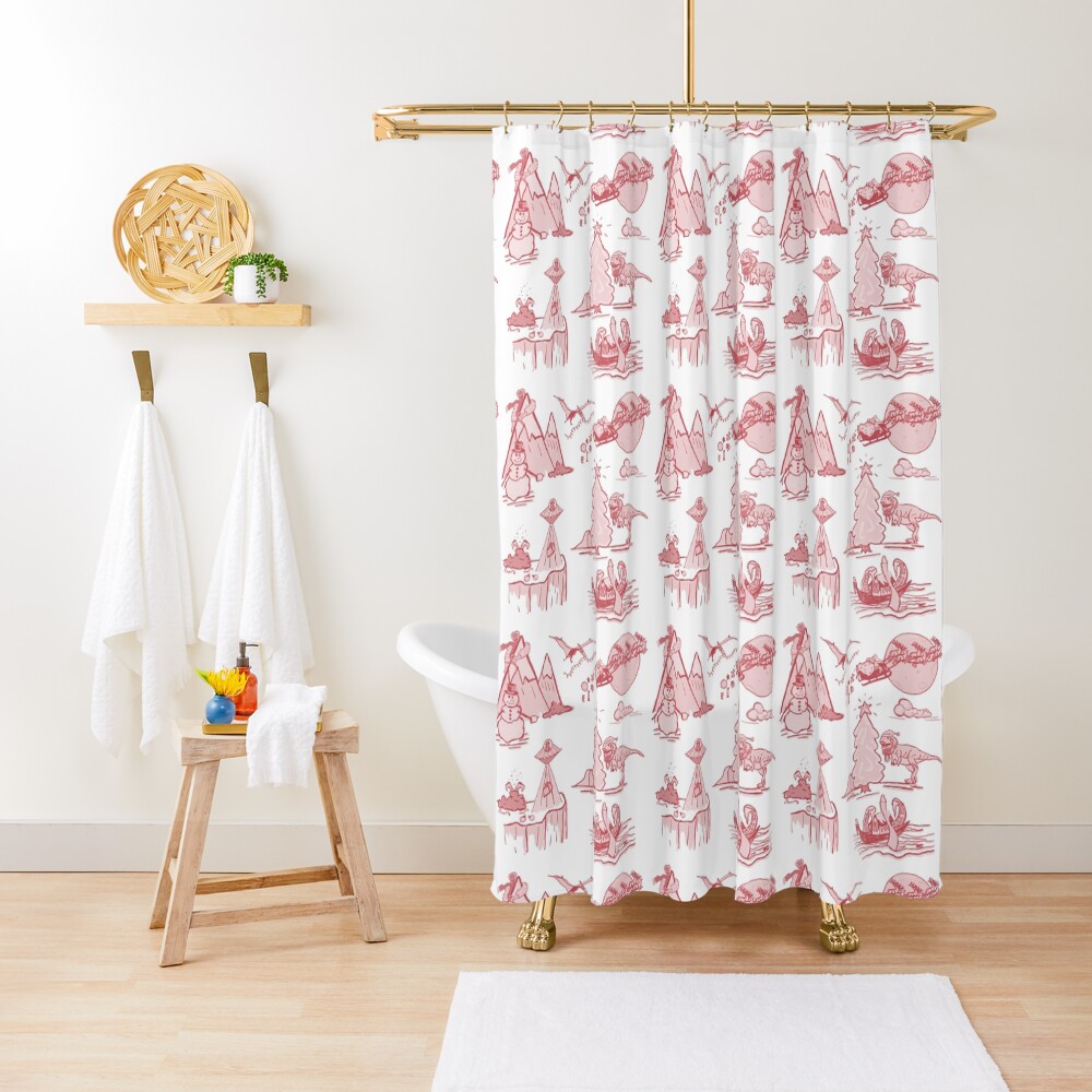 "Outlandish Christmas Toile Pattern Red and White" Shower Curtain by