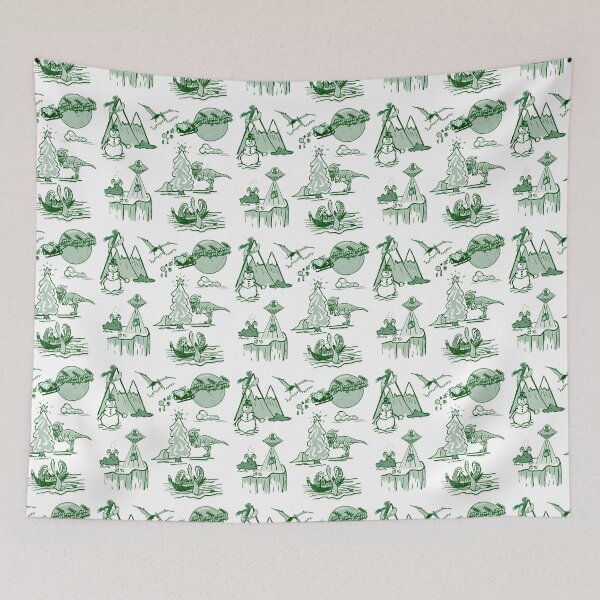 Item preview, Outlandish Christmas Toile Pattern - green on white designed and sold by Quick Brown Fox Canada.