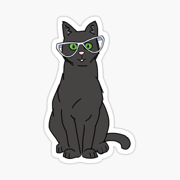 Black Cat Wearing Glasses - White Background Sticker