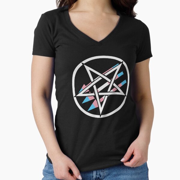 Satanic Antifascism - Trans Pride Fitted V-Neck T-Shirt