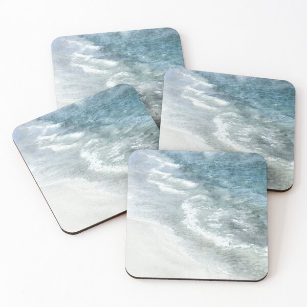 Item preview, White Sand Beach Watercolor in Twilight, Phantom, and Denim Blue with Ocean Waves designed and sold by SilverSpiral.