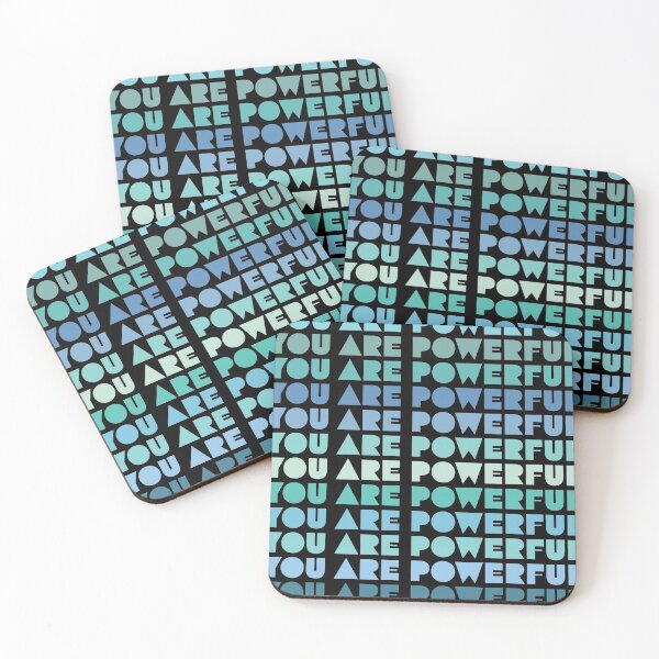Item preview, You Are Powerful Positive Message in Shades of Blue and Green on a black background. designed and sold by TheMurphyGirl.