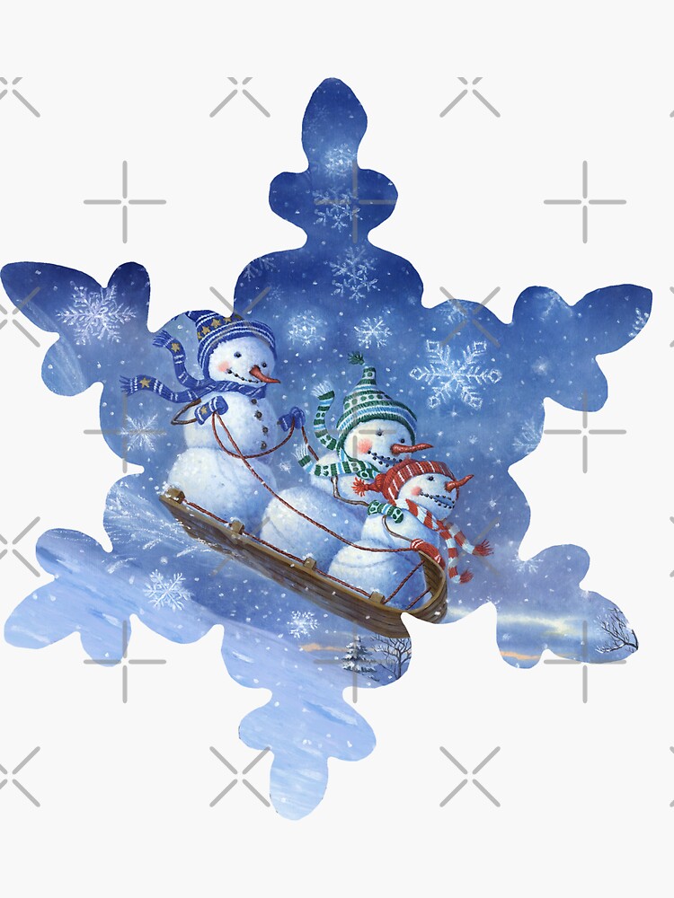 Thumbnail 3 of 3, Sticker, Sledding Snowmen designed and sold by RuthSanderson.