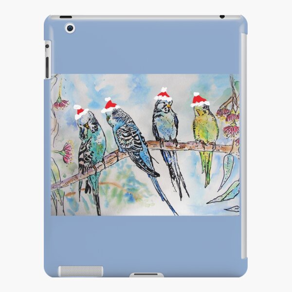 Christmas Budgies Budgerigars Sitting on A Branch Watercolor Painting iPad Snap Case