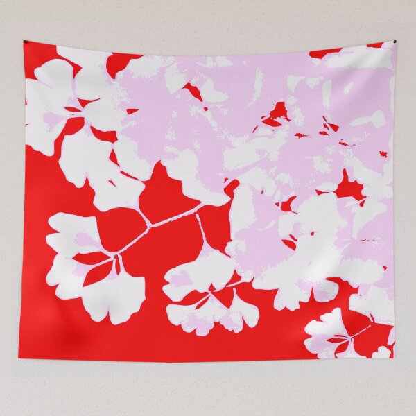 Item preview, White and Pale Lavender Ginko Leaves on Red designed and sold by AlteredAtelier.