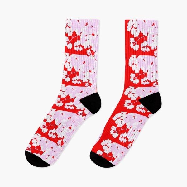 Item preview, White and Pale Lavender Ginko Leaves on Red designed and sold by AlteredAtelier.