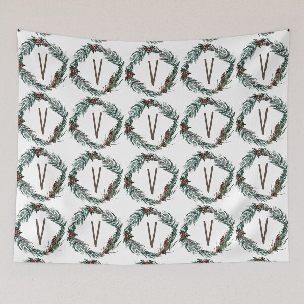 Item preview, Christmas Wreath Monogram V designed and sold by TheFamilyVan.