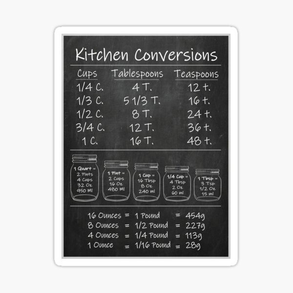 COOKING CONVERSION Chart Measurement Temp & Weight Set of 2 5x5 Decal  Sticker 