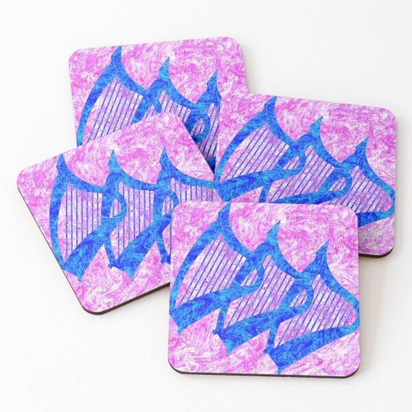 Item preview, Three blue harps on a pink patterned background designed and sold by Only1helen.