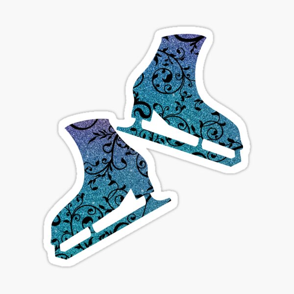 Pair of ice skates figure skating - Flourish sparkle blue purple Sticker