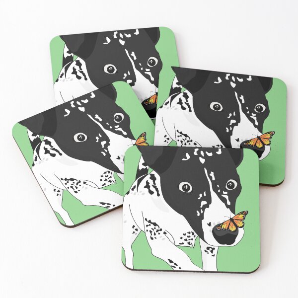 Item preview, Cute black and white dog with a butterfly on its nose, green version designed and sold by Aura-E.