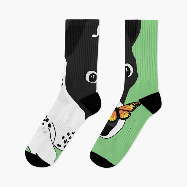 Item preview, Cute black and white dog with a butterfly on its nose, green version designed and sold by Aura-E.