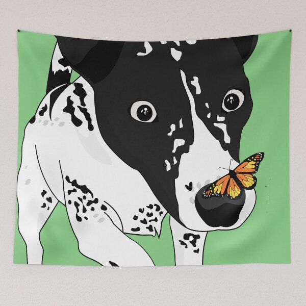 Item preview, Cute black and white dog with a butterfly on its nose, green version designed and sold by Aura-E.