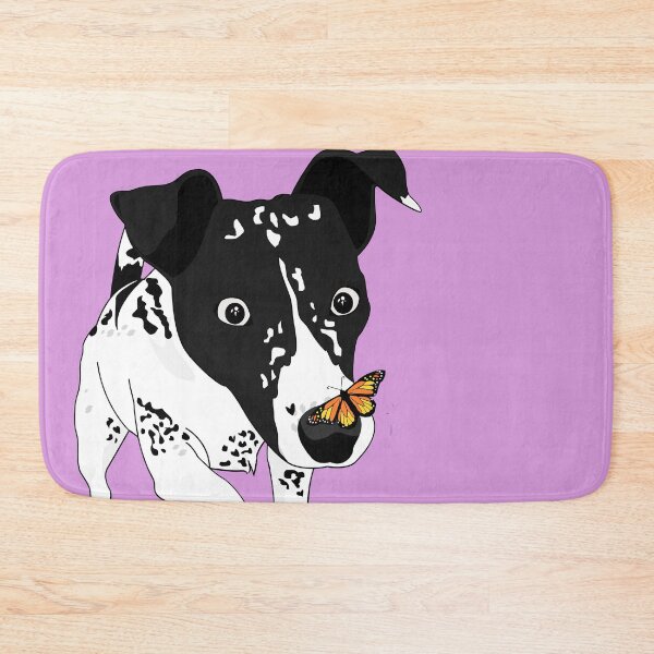 Item preview, Cute black and white dog with a butterfly on its nose, pink version designed and sold by Aura-E.