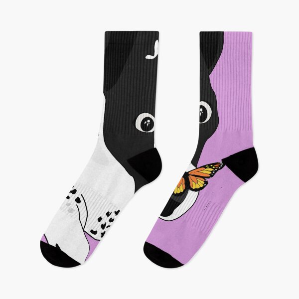 Item preview, Cute black and white dog with a butterfly on its nose, pink version designed and sold by Aura-E.