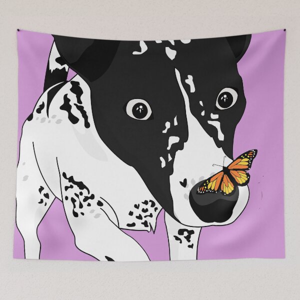 Item preview, Cute black and white dog with a butterfly on its nose, pink version designed and sold by Aura-E.
