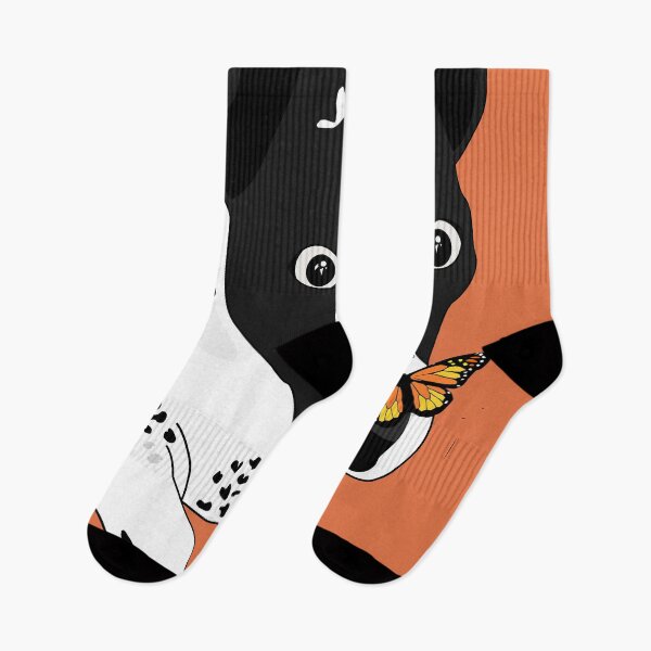 Item preview, Cute black and white dog with a butterfly on its nose, orange version designed and sold by Aura-E.