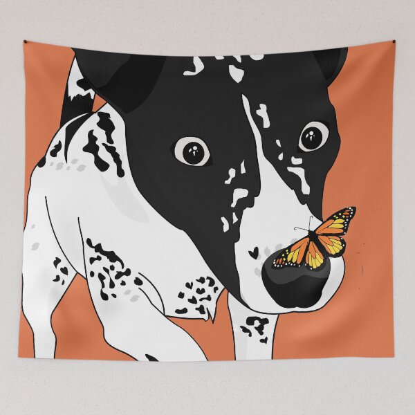Item preview, Cute black and white dog with a butterfly on its nose, orange version designed and sold by Aura-E.