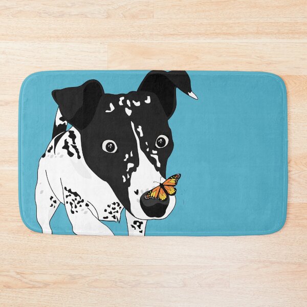 Item preview, Cute black and white dog with a butterfly on its nose, blue version designed and sold by Aura-E.