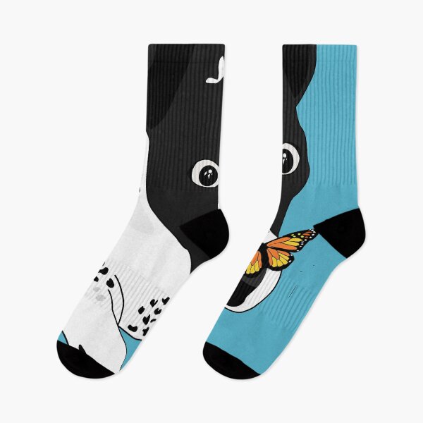 Item preview, Cute black and white dog with a butterfly on its nose, blue version designed and sold by Aura-E.