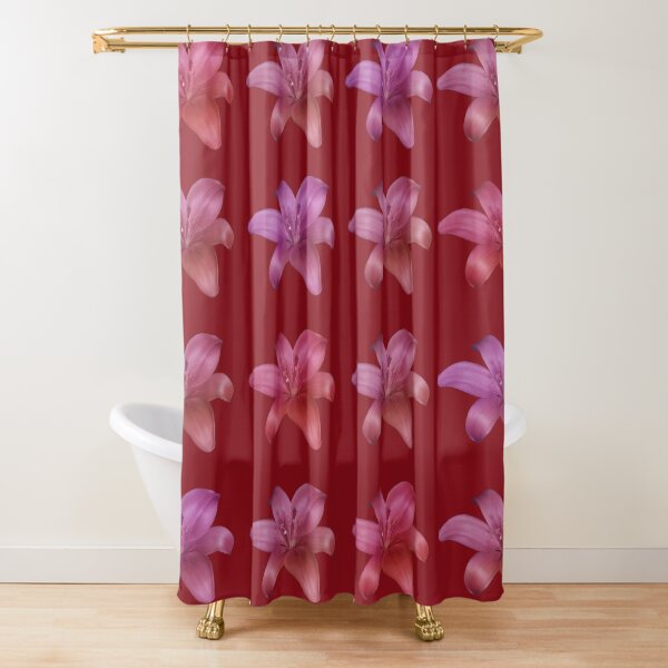 Elegant Lilies On Red Shower Curtain
