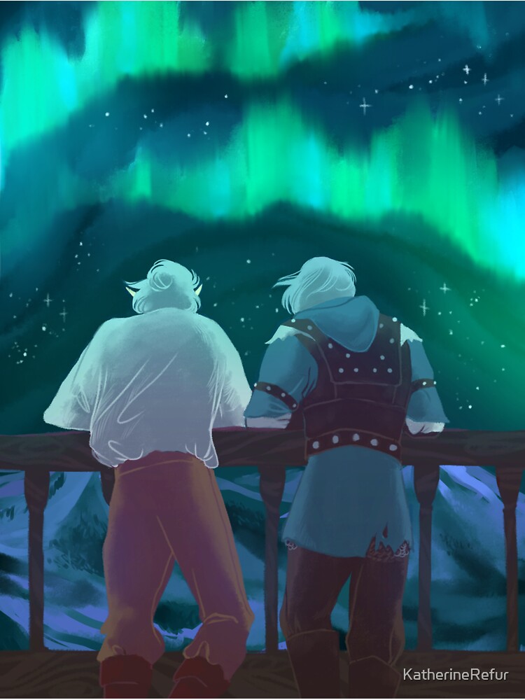 "Enderal The Prophet and Jespar watching northern lights" Sticker for