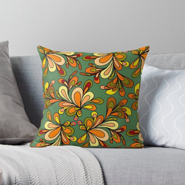 Floral orange and green design Throw Pillow