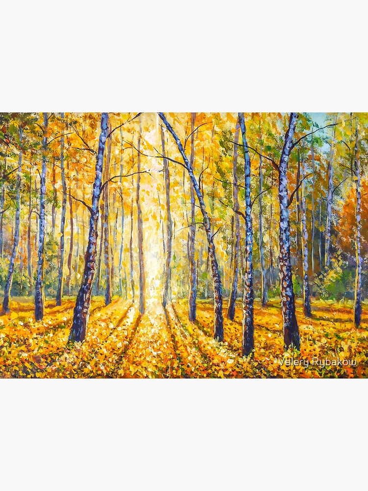 Autumn Birch Forest Oil Painting Textured Palette Knife Original