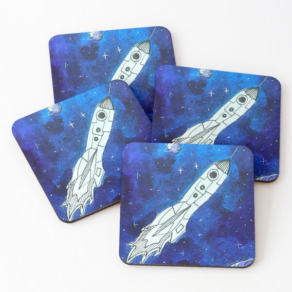 Item preview, rocket in space  galaxy ink illustration designed and sold by DaryaGeft.