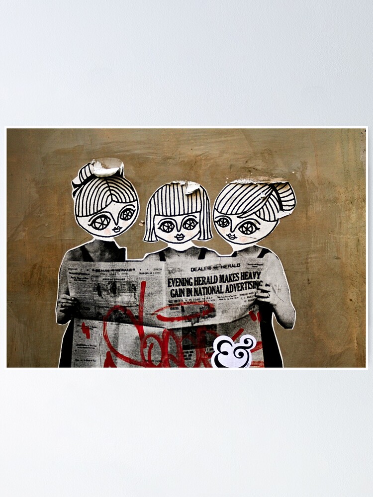 Cartoon Girls Reading Newspaper Graffiti Collage Cartoon Girls Reading Newspaper Graffiti Collage