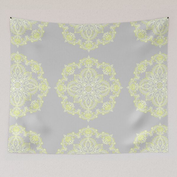 Item preview, Pale Lemon Yellow Lace Mandala on Grey designed and sold by micklyn.