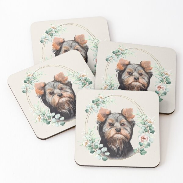 Item preview, Australian Silky Terrier Dog in a Floral Gold Wreath Frame designed and sold by Alicia Chee.
