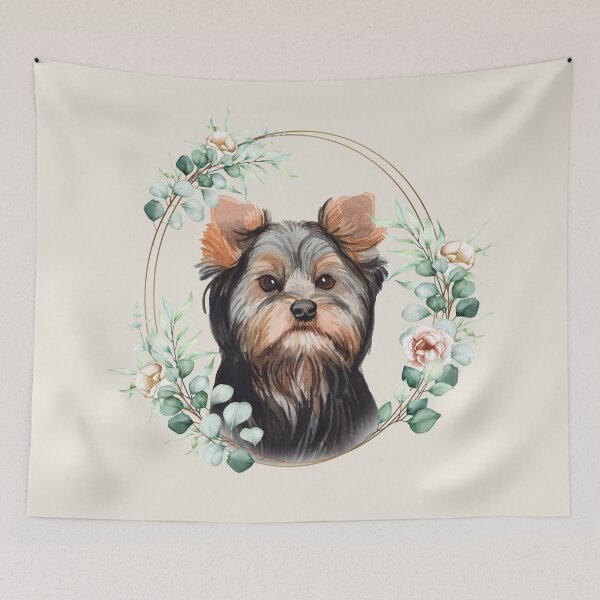 Item preview, Australian Silky Terrier Dog in a Floral Gold Wreath Frame designed and sold by Alicia Chee.
