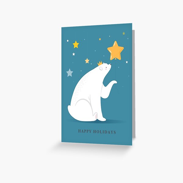 Polar Bear Whatching Stars Christmas Wishes Greeting Card