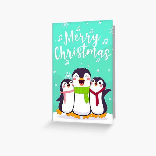 Happy Penguins Merry Christmas Wishes Greeting Card