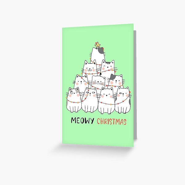 Meowy Christmas Wishes From Cute Cats Christmas Tree Greeting Card