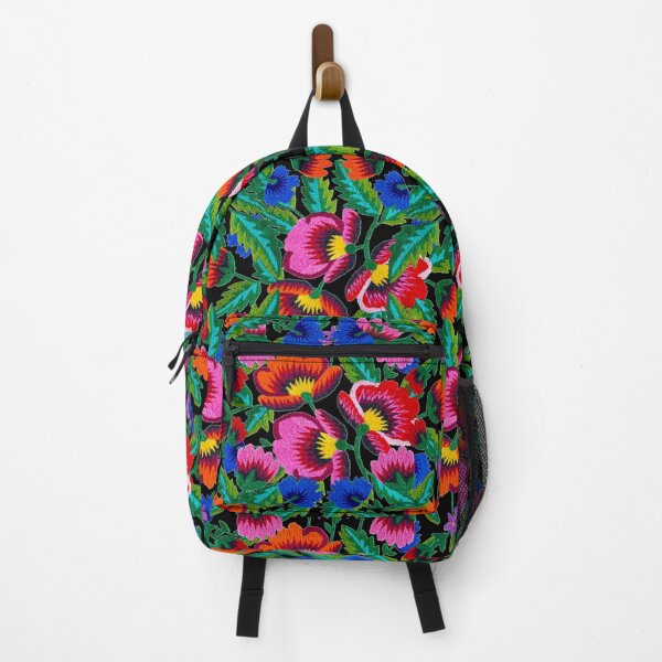 Item preview, Grandmommy Flowering Bouquet - Poppies Centaurea Violet - Green Leaves - Blossom - Satin Stitch Embroidery - Colorful on Black designed and sold by GrandTartaria.