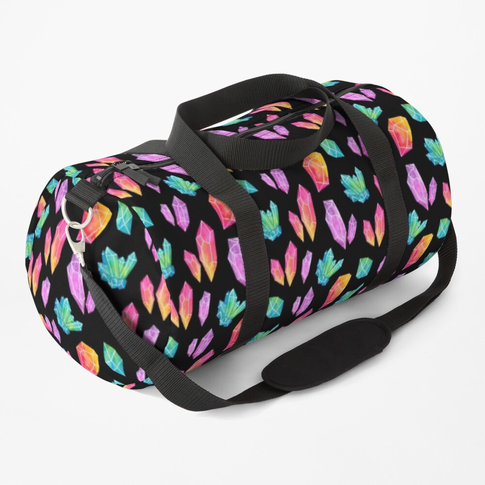Watercolor Crystals // Black Duffle Bag