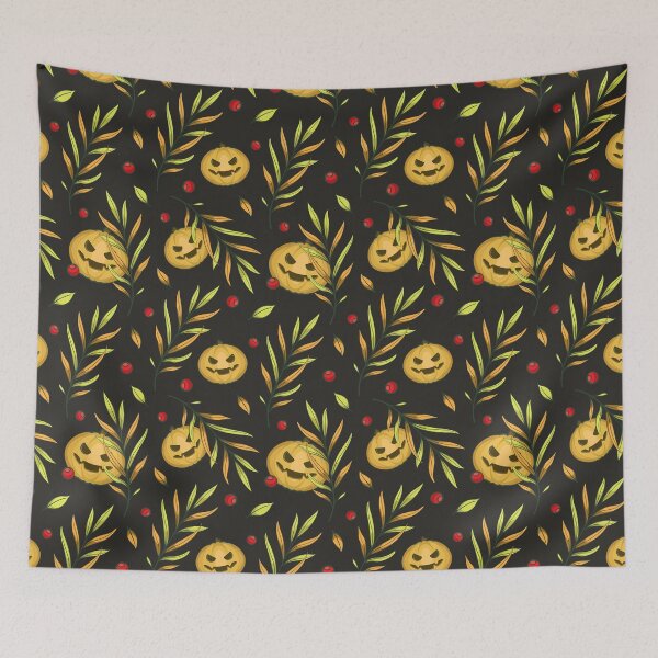 Item preview, Print with Halloween pumpkins and foliate branches. designed and sold by Xaphana.