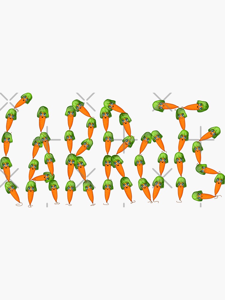 "cute carrot team pyramid spelling the word Carrots" Sticker for Sale