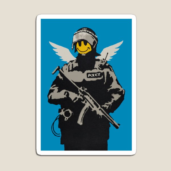 Vista previa del artículo con la obra «Banksy Smiley Policía», diseñado y vendido por DataDude.