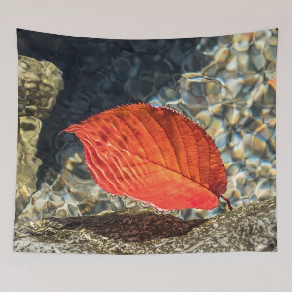 Item preview, Playful Patterns - Vibrant Vermilion Cherry Leaf Floating Underwater designed and sold by Georgia Mizuleva.