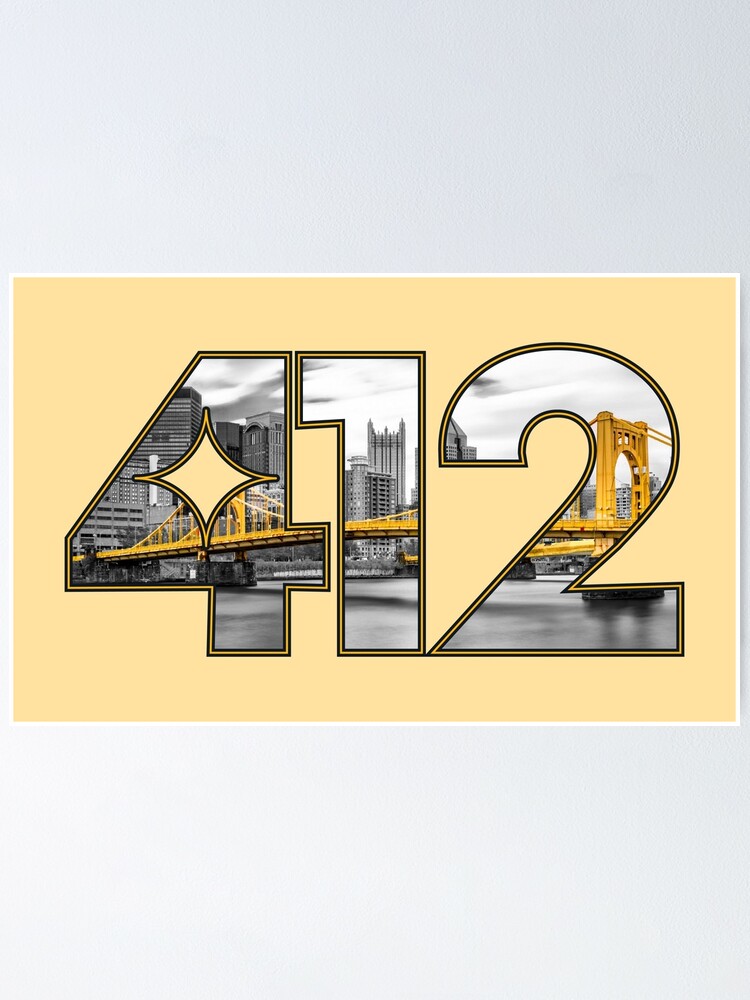  412 Pittsburgh Yellow text Design City Skyline