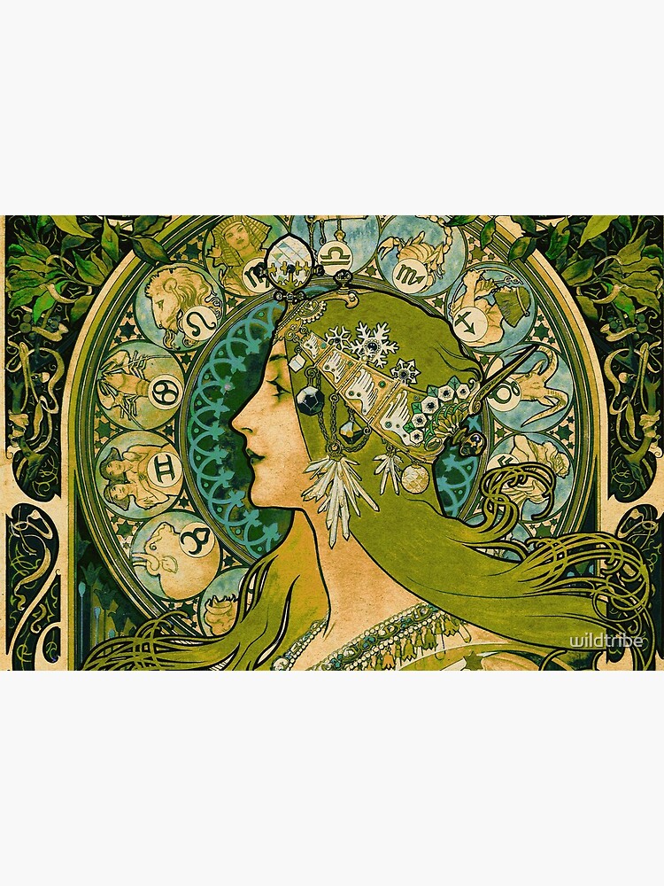 Emerald Green Vintage Astrology Poster | Alphonse Mucha by wildtribe