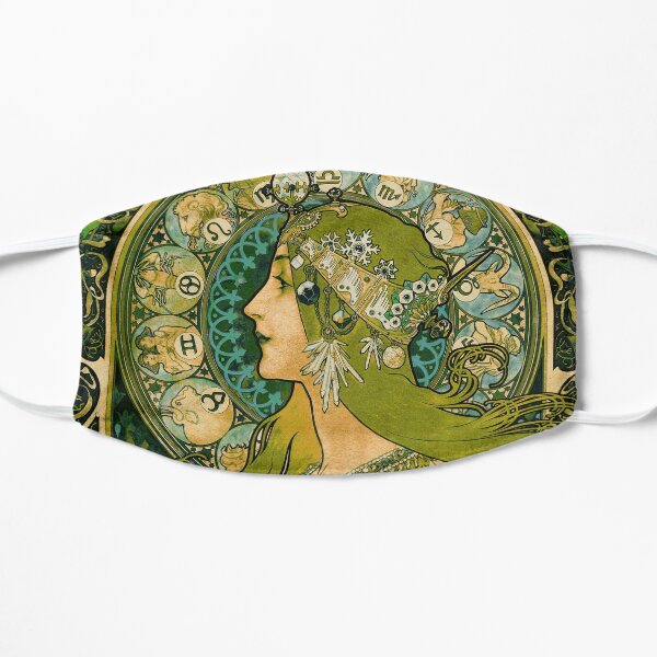 Emerald Green Vintage Astrology Poster | Alphonse Mucha Flat Mask