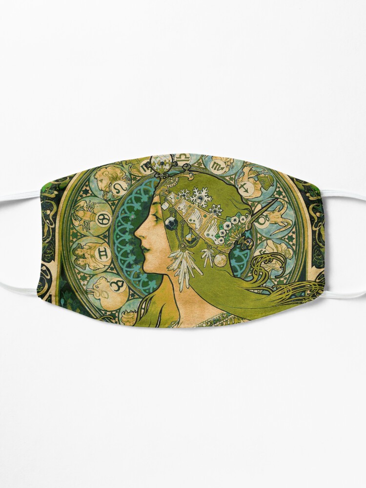 Alternate view of Emerald Green Vintage Astrology Poster | Alphonse Mucha Mask