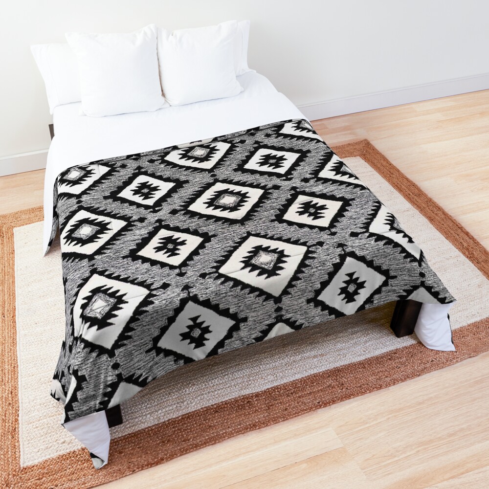 Black & White Oriental Traditional African Moroccan Style Illustration Pattern Comforter