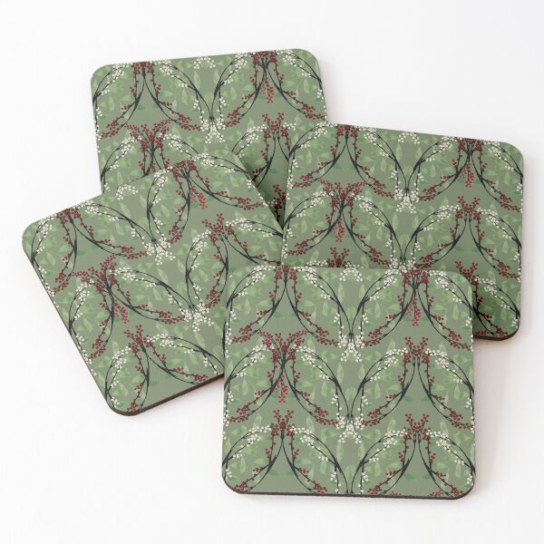 Item preview, Christmas Red & Green Berries with Watercolor Leaves on Green designed and sold by Cheryl Graham.